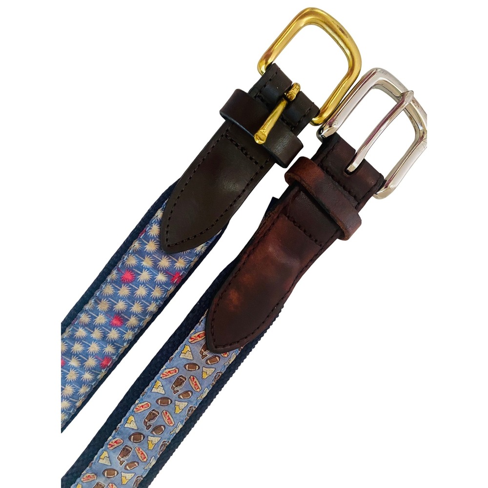 Vineyard Vines Canvas silk leather Belt Bundle Palm Tree Football Size 30 Lot